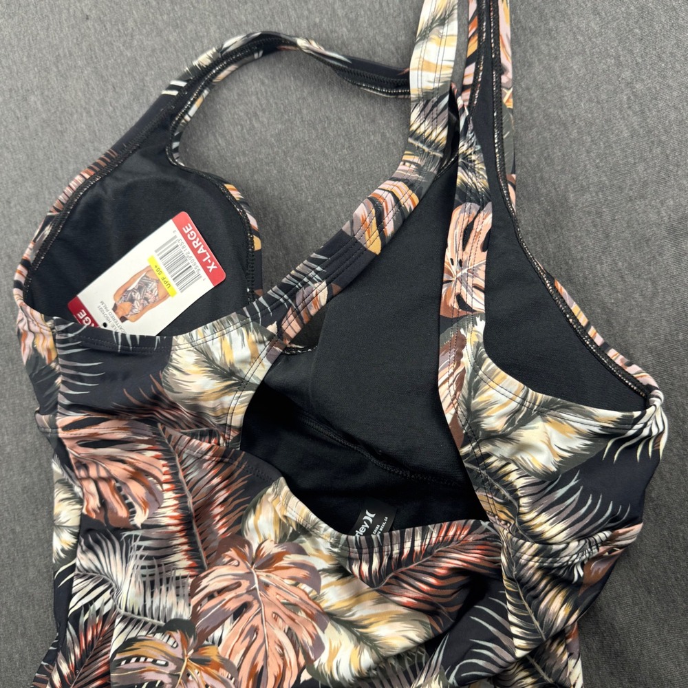 Hurley Scattered Palm One Piece Swimsuit Floral Tropical UPF 50+ HSO1021 XL - Picture 2 of 5